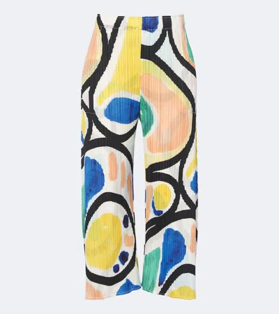 Issey Miyake Roll Pleated Printed Wide-leg Pants In White