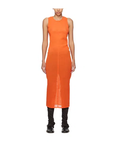 Issey Miyake Round Collar Sleeveless Dress In Orange