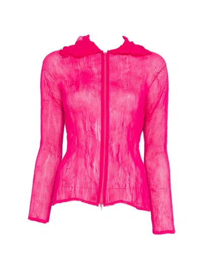 Issey Miyake Ruffled Zip-fastening Shirt In Pink