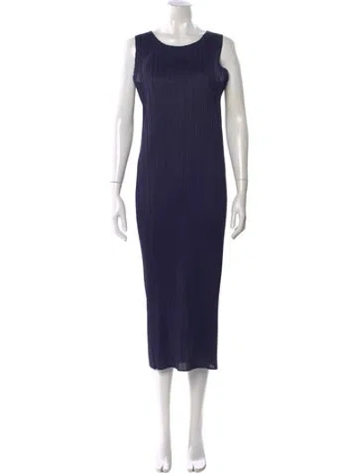 Pre-owned Issey Miyake Scoop Neck Long Dress In Blue