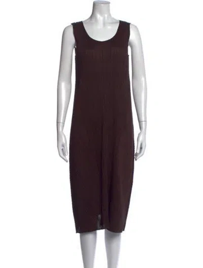 Pre-owned Issey Miyake Scoop Neck Midi Length Dress In Brown