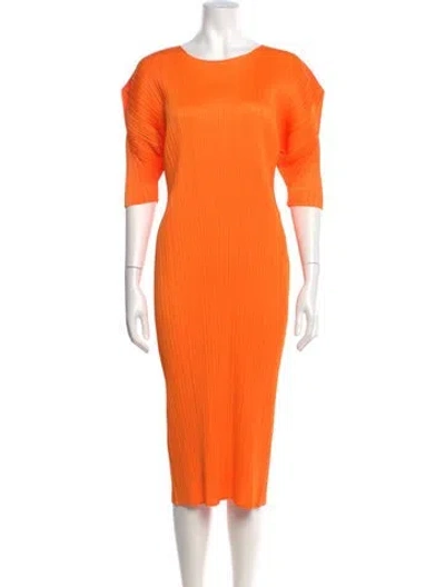 Pre-owned Issey Miyake Scoop Neck Midi Length Dress W/ Tags In Orange