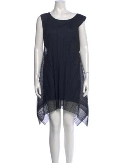 Pre-owned Issey Miyake Scoop Neck Mini Dress In Blue