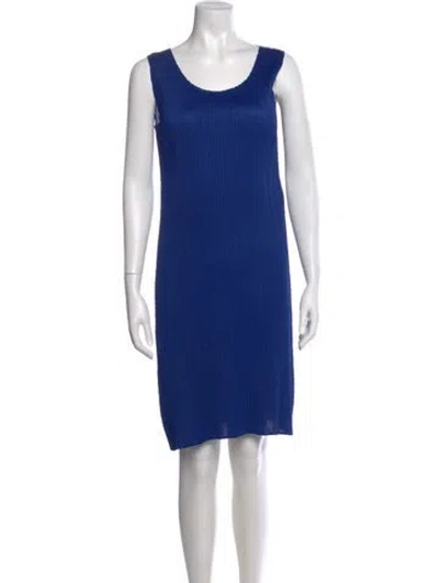Pre-owned Issey Miyake Scoop Neck Mini Dress In Blue