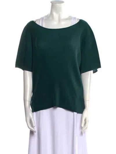 Pre-owned Issey Miyake Scoop Neck Short Sleeve Blouse In Green