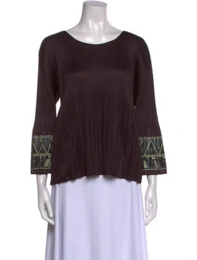 Pre-owned Issey Miyake Scoop Neck Three-quarter Sleeve Blouse In Brown