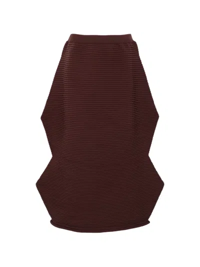 Issey Miyake Sculptural Pleated Skirt In Burgundy