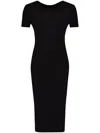Issey Miyake Pleated Short Sleeve Midi Dress In Black