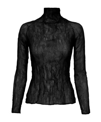 Issey Miyake Semi-sheer Pleated T-shirt In Black