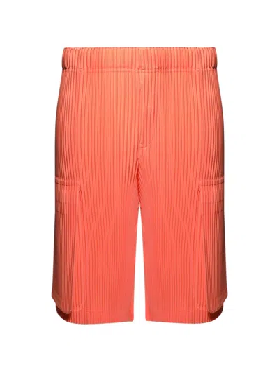 Issey Miyake September Pleated Cargo Shorts In Orange