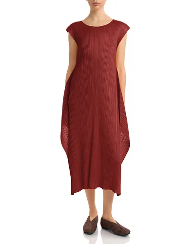 Issey Miyake September Pleated Dress In Brown