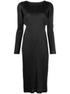 Issey Miyake September Plissé-satin Midi Dress In Black