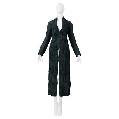 Pre-owned Issey Miyake Serpent Green Pleated Jacket With Side Zippers & Long Front 2002-03