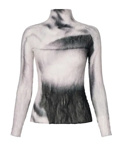 Issey Miyake Shadow Study Crinkled Chiffon Twist Turtleneck In Burgundy