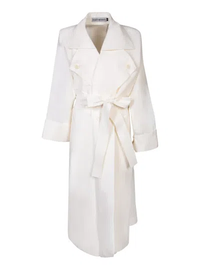 Issey Miyake Shaped Membrane Linen Trenh Coat In White