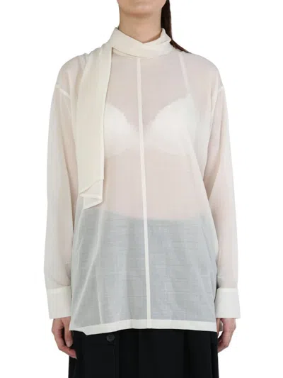Issey Miyake Sheer Blouse In White
