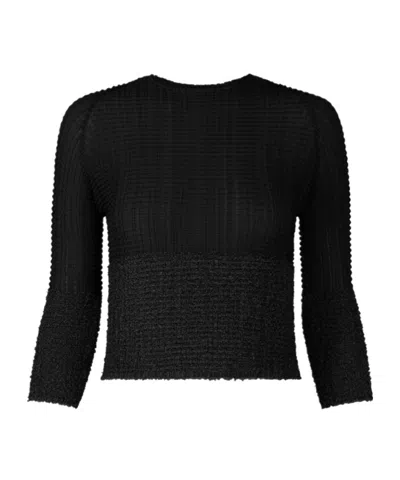 Issey Miyake Sheer Fuzzy Pleated Top In Black