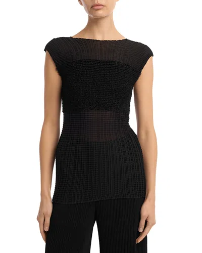 Issey Miyake Sheer Fuzzy Pleats Tank In Black