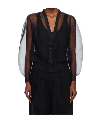 Issey Miyake Sheer Knit Nylon Cardigan In Black