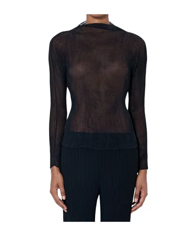 Issey Miyake Sheer Pleated Blouse In Black