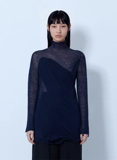 Issey Miyake Sheer Turtleneck Sweater In Blue