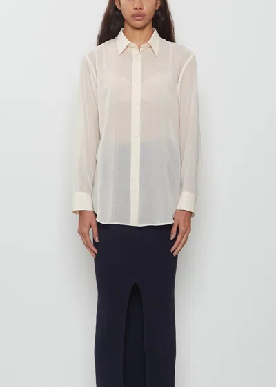 Issey Miyake Sheer Wool Classic Collar Shirt In White