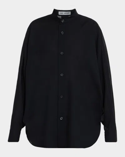 Issey Miyake Sheer Wool Dolman-sleeve Button-down Shirt In Black