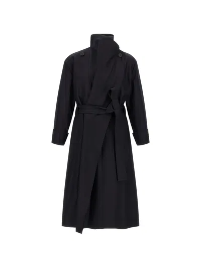 Issey Miyake Shell Asymmetrical Trench Coat In Black