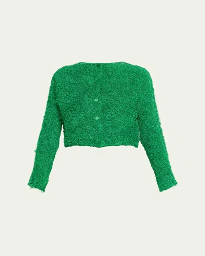 Issey Miyake Shifted Fuzzy Pleated Cardigan In Green