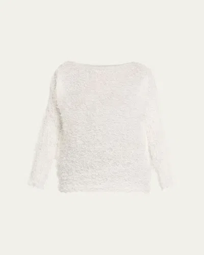 Issey Miyake Shifted Fuzzy Pleated Long-sleeve Top In White