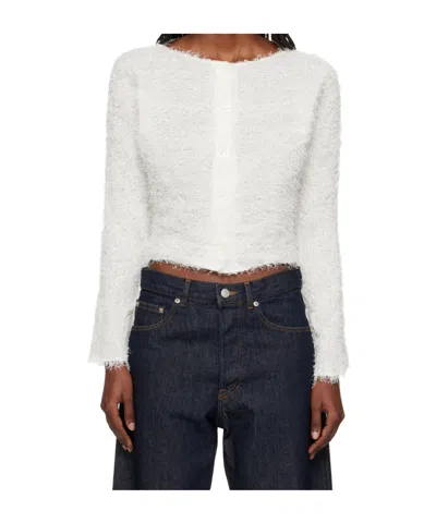 Issey Miyake Shifted Fuzzy Pleats Button-down Knitwear In White