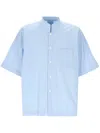 Issey Miyake Mandarin Collar Short-sleeve Shirt With Boxy Fit In Blue