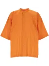 Issey Miyake Man Orange Short Sleeve Shirt In Orange
