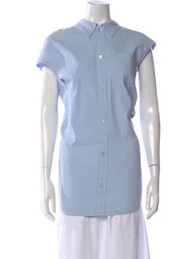 Pre-owned Issey Miyake Short Sleeve Button-up Top In Blue