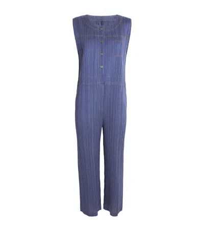 Issey Miyake Short-sleeve Cotton Denim Jumpsuit In Blue