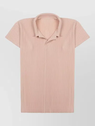 Issey Miyake Pleated Pink Polo Shirt With Relaxed Fit And Classic Collar In Orange