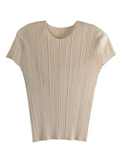 Issey Miyake Short-sleeve Pleated Top In Gold