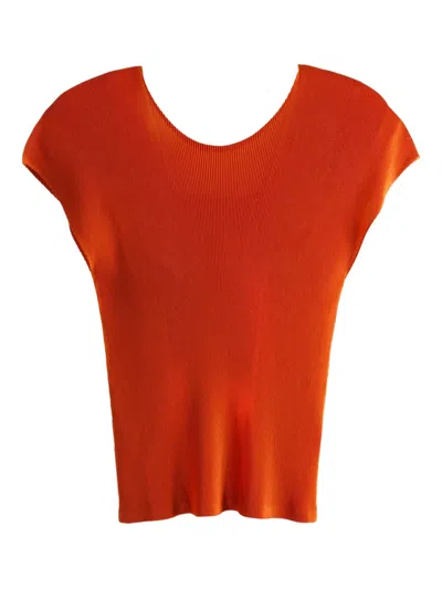 Issey Miyake Short-sleeve Pleated Top In Orange