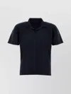 Issey Miyake Pleated Black Polo Shirt With Boxy Silhouette In Blue