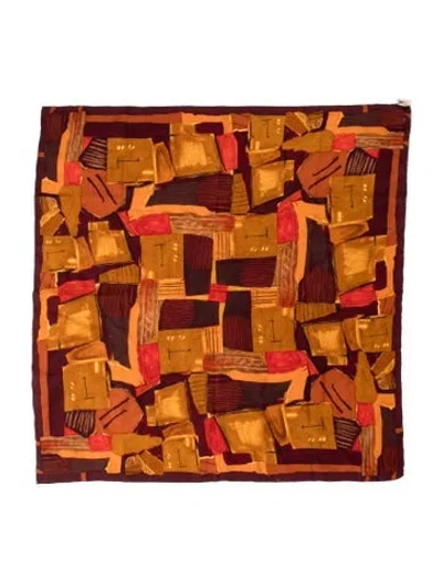 Pre-owned Issey Miyake Silk Graphic Print Scarf In Brown