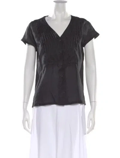 Pre-owned Issey Miyake Silk V-neck Blouse In Black