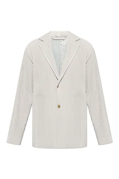 Issey Miyake Single Breasted Pleated Blazer In Grey