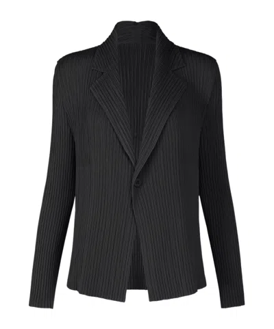 Issey Miyake Single Breasted Pleated Jacket In Black