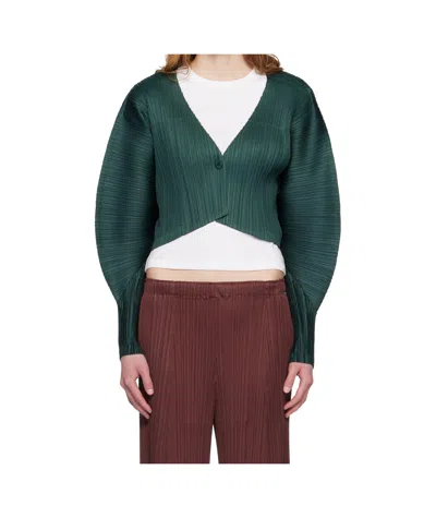 Issey Miyake Single-button Batwing Sleeve Knit Sweater In Green