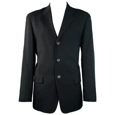 Pre-owned Issey Miyake Size L Black Twill Wool Notch Lapel Sport Coat