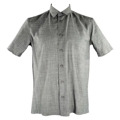 Pre-owned Issey Miyake Size L Grey Heather Polyester Linen Short Sleeve Shirt In Gray