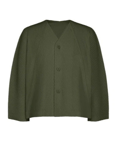 Issey Miyake Slash Pleated Jacket In Green
