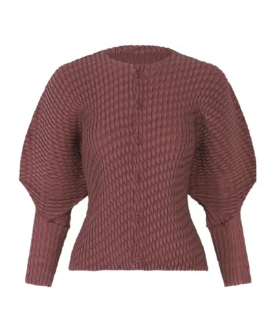 Issey Miyake Sleek Pleats  Cardigan In Burgundy