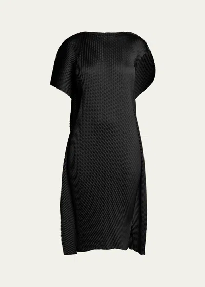 Issey Miyake Sleek Pleats Fold-over Midi Dress In Black