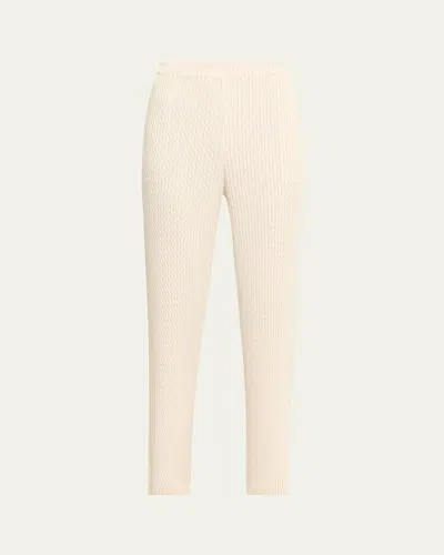 Issey Miyake Sleek Pleats Slim Leg Pants In White